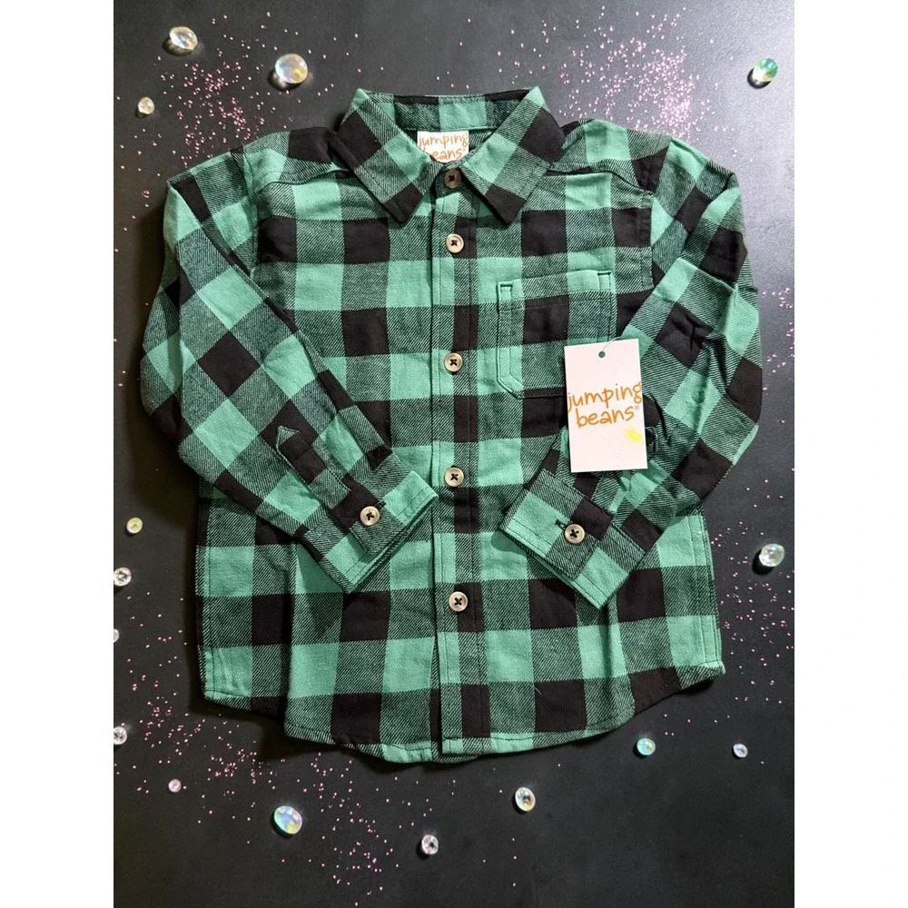 Jumping Beans - Green Black Buffalo Button Down - Boys Youth 2T